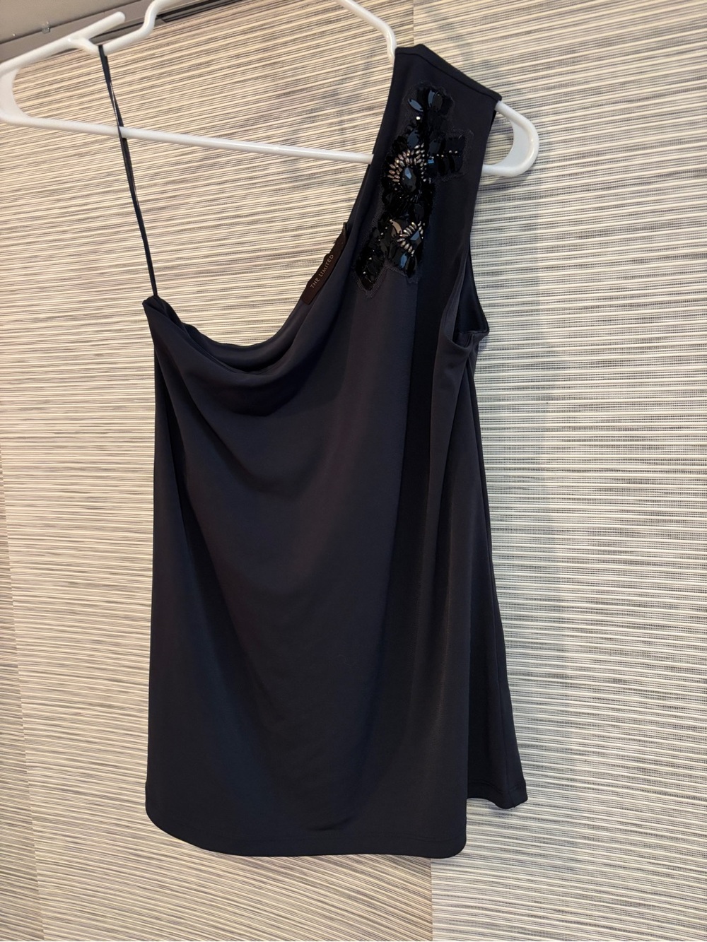 The Limited One-Shoulder Black Beaded Top